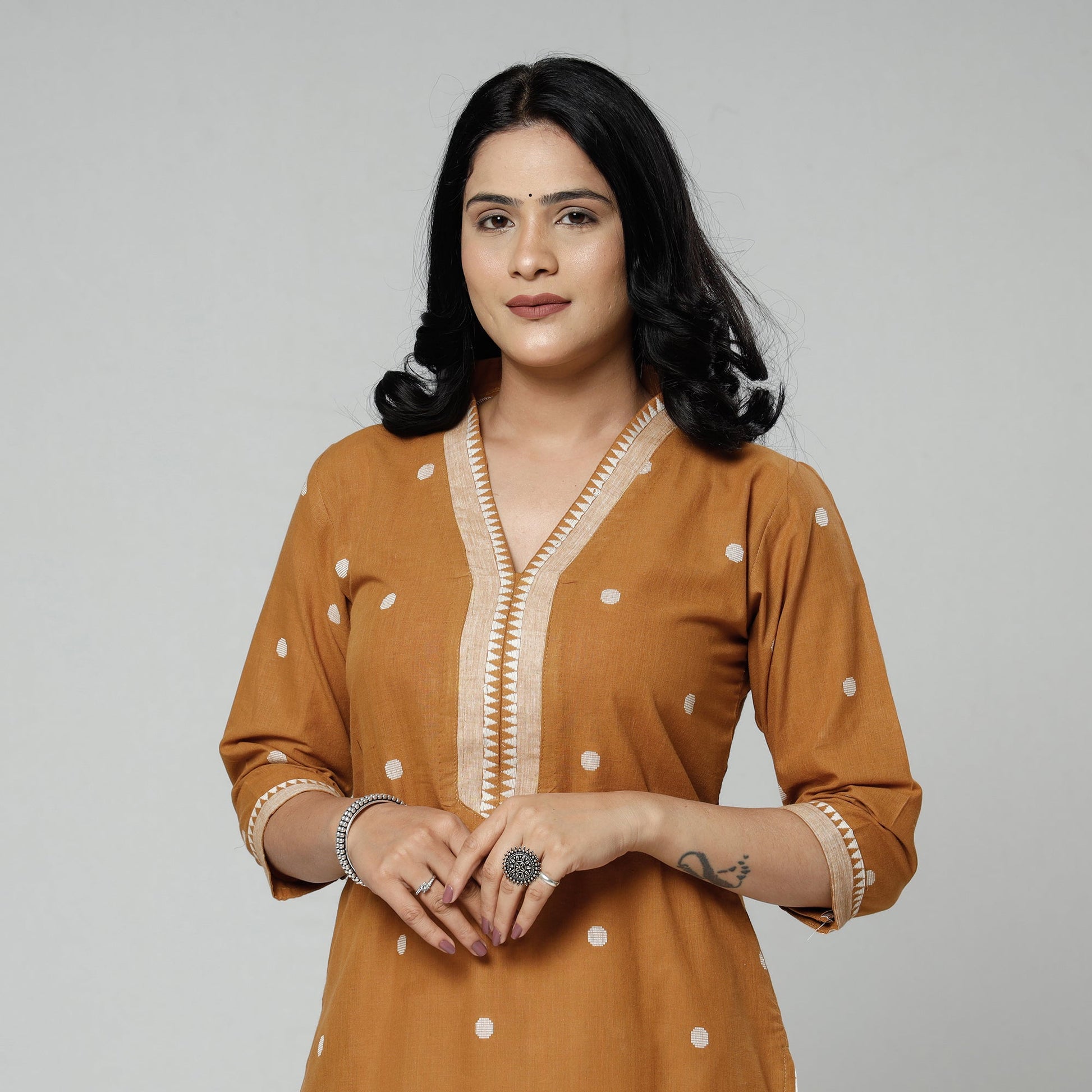 Brown - Jacquard Cotton Long Kurta