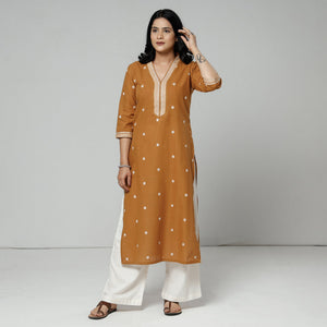 Brown - Jacquard Cotton Long Kurta
