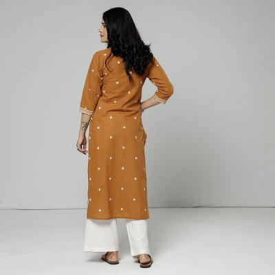 Brown - Jacquard Cotton Long Kurta