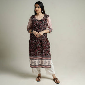 Black - Block Print Cotton Straight Bagh Kurta