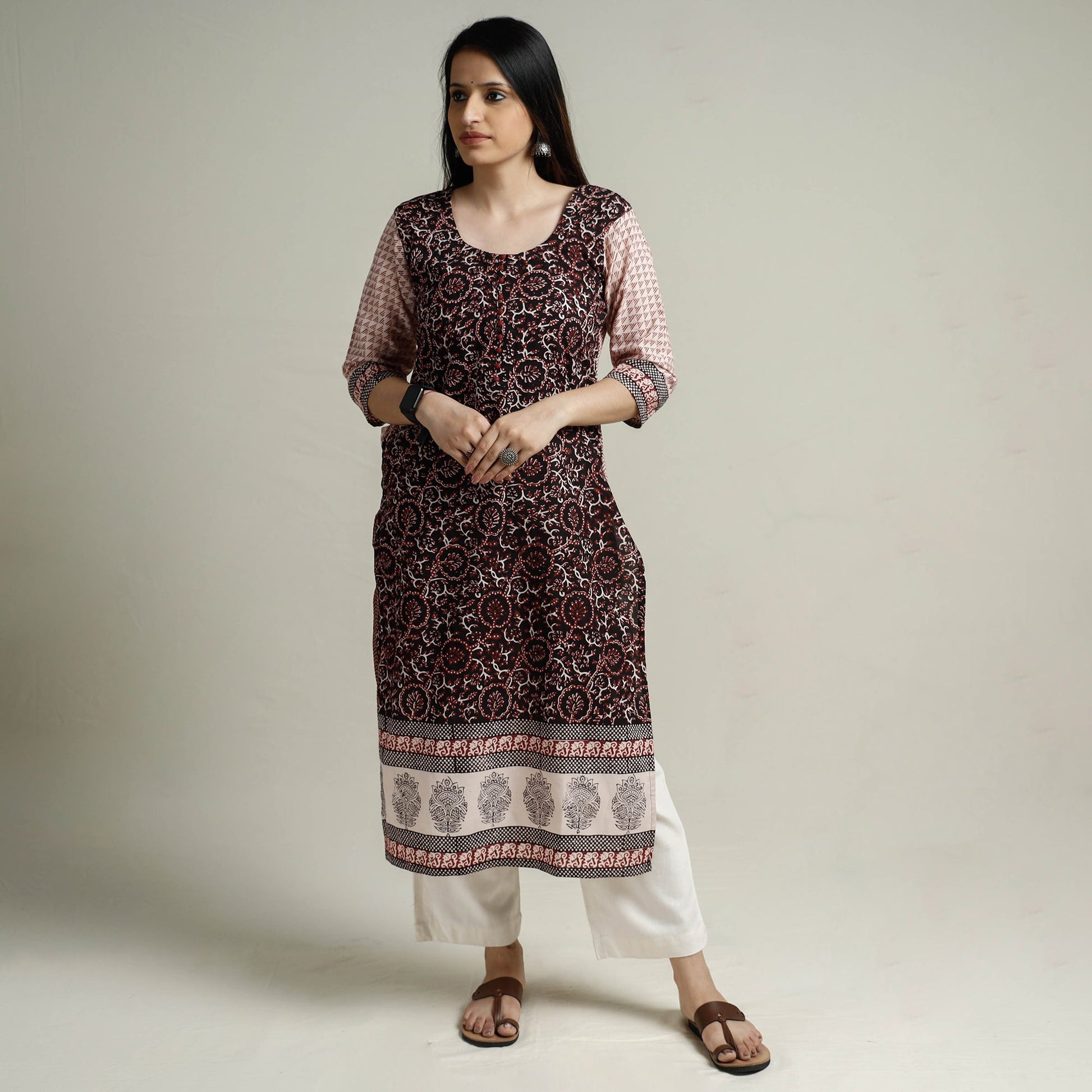 Black - Block Print Cotton Straight Bagh Kurta