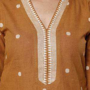Brown - Jacquard Cotton Long Kurta
