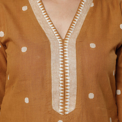 Brown - Jacquard Cotton Long Kurta