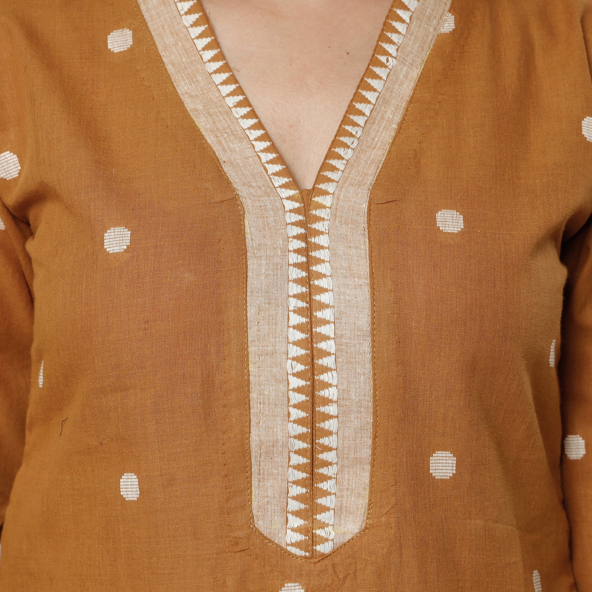 Brown - Jacquard Cotton Long Kurta