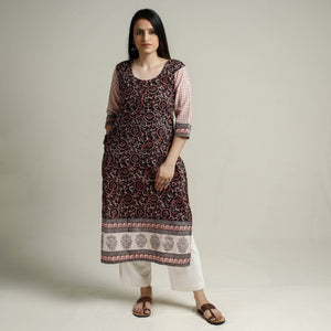 Black - Block Print Cotton Straight Bagh Kurta