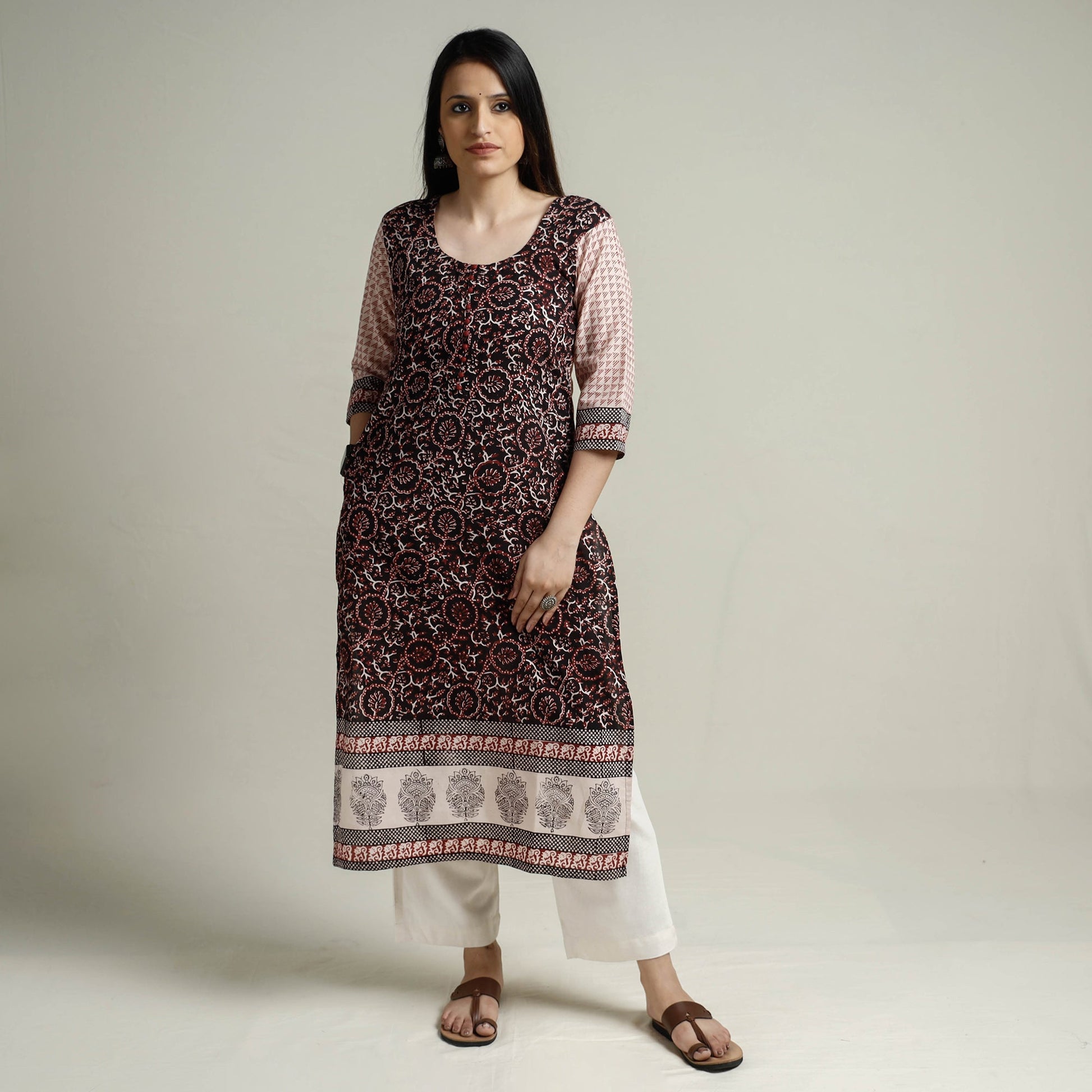 Black - Block Print Cotton Straight Bagh Kurta