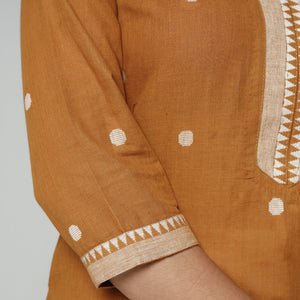 Brown - Jacquard Cotton Long Kurta