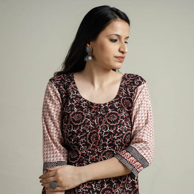 Black - Block Print Cotton Straight Bagh Kurta