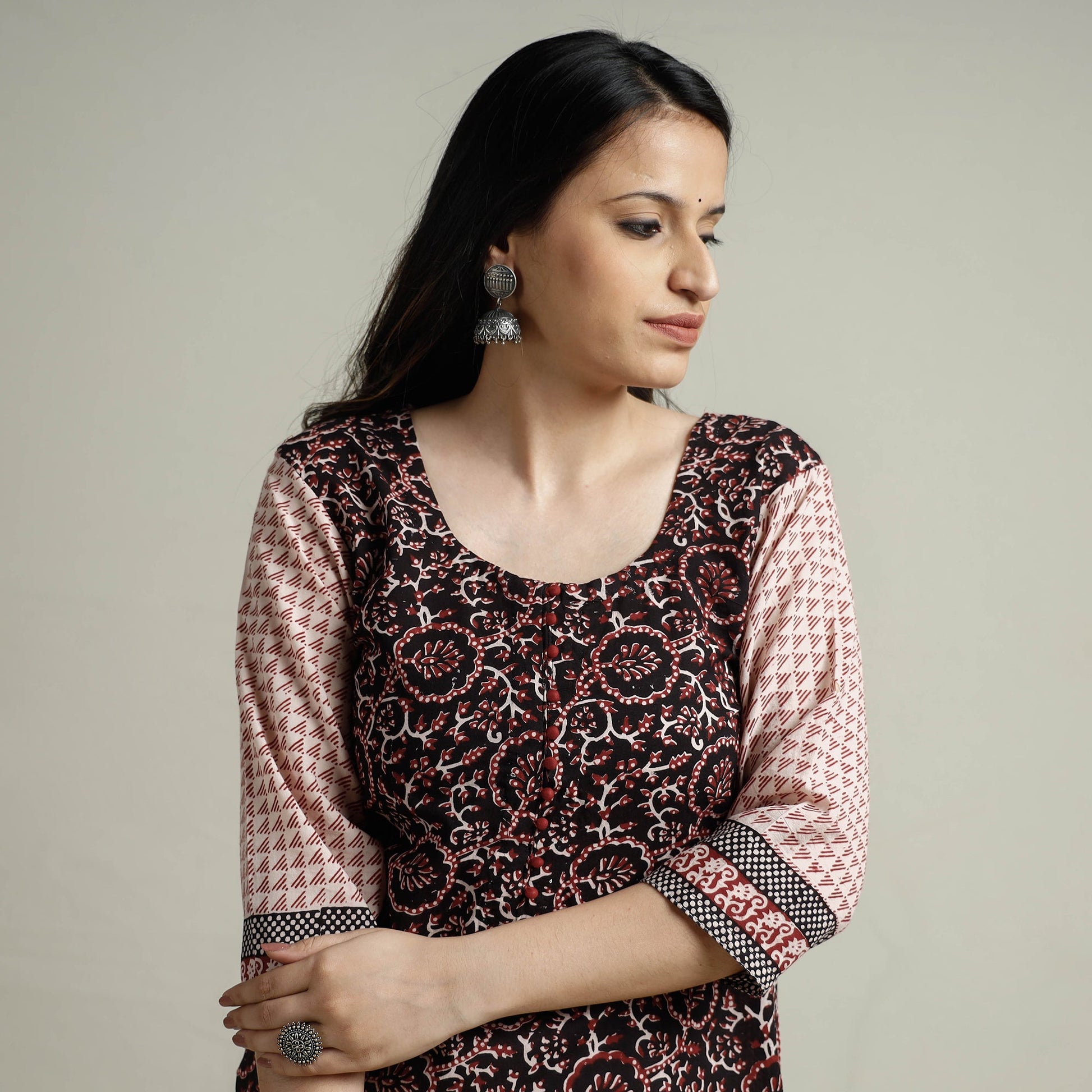 Black - Block Print Cotton Straight Bagh Kurta