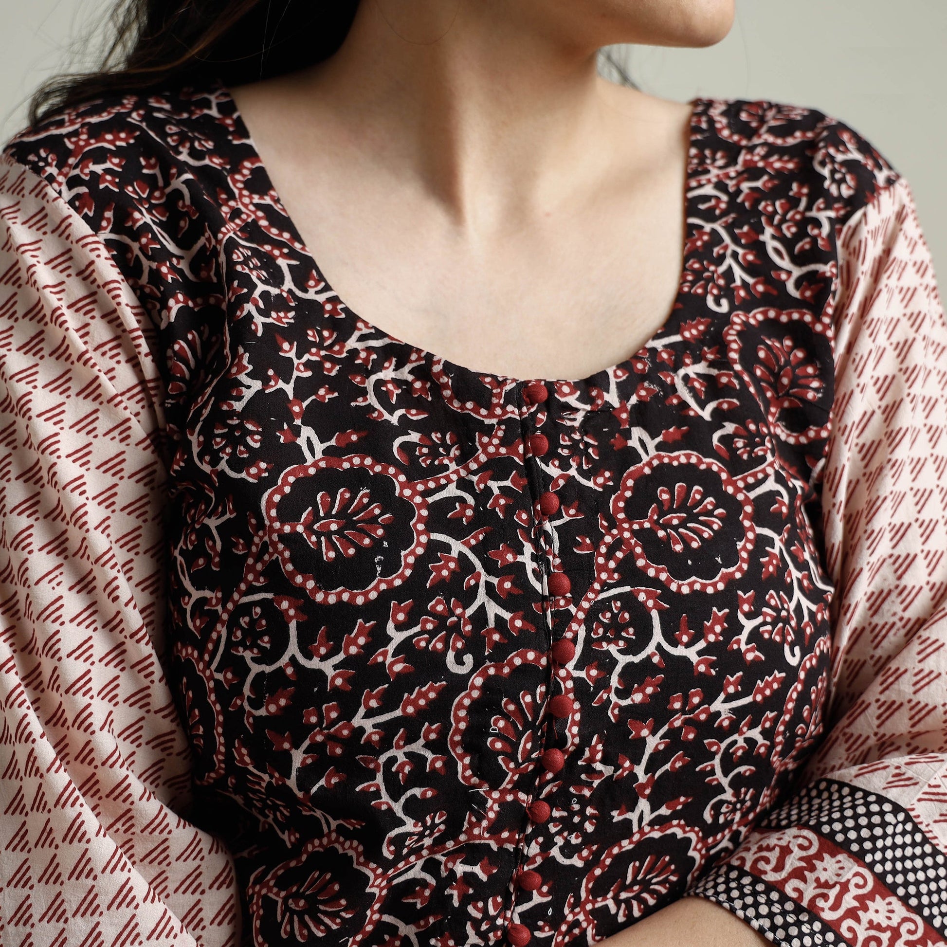 Black - Block Print Cotton Straight Bagh Kurta