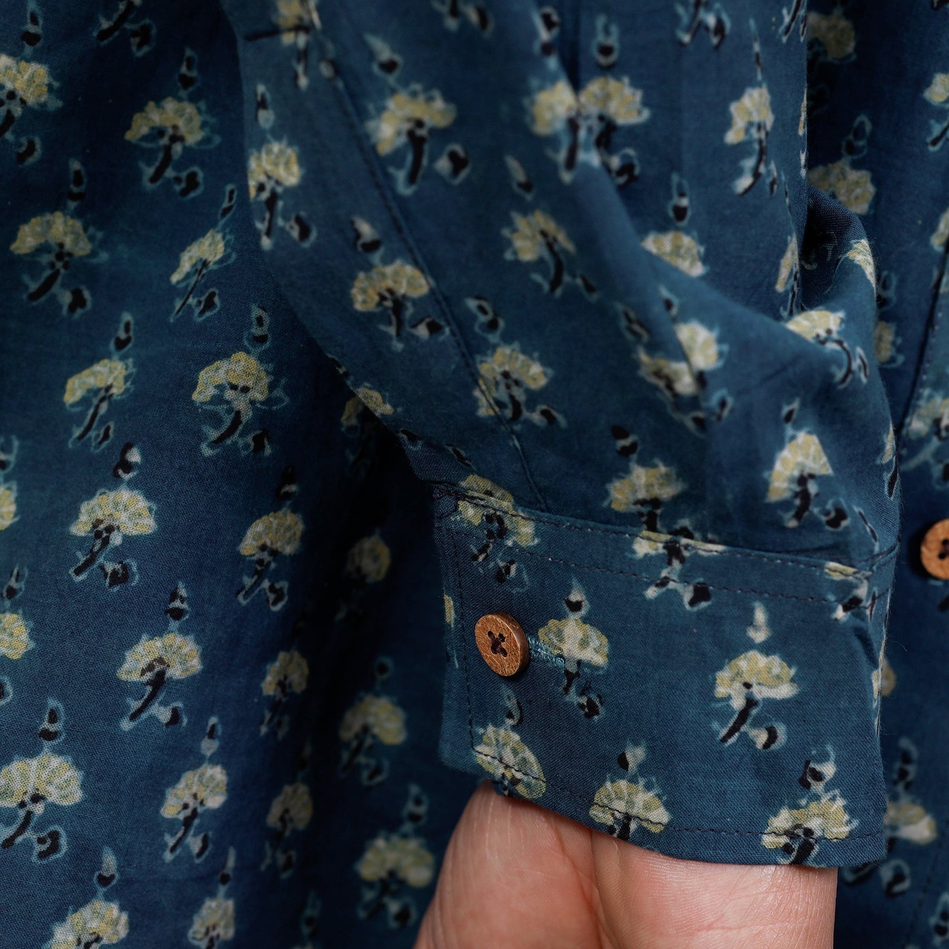 Blue - Ajrakh Block Printed Cotton Men Full Sleeve Shirt