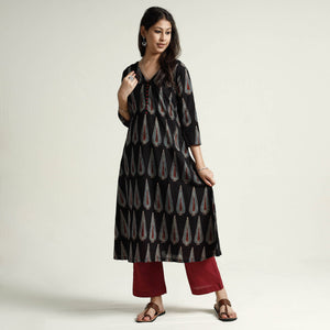 Black - Ajrakh Block Printed Cotton Kurta with Palazzo Set