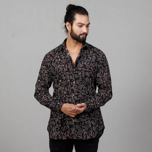 Black - Ajrakh Block Printing Cotton Men Full Sleeve Shirt