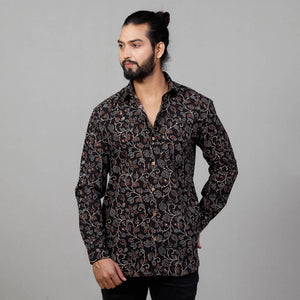 Black - Ajrakh Block Printing Cotton Men Full Sleeve Shirt