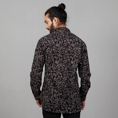 Black - Ajrakh Block Printing Cotton Men Full Sleeve Shirt