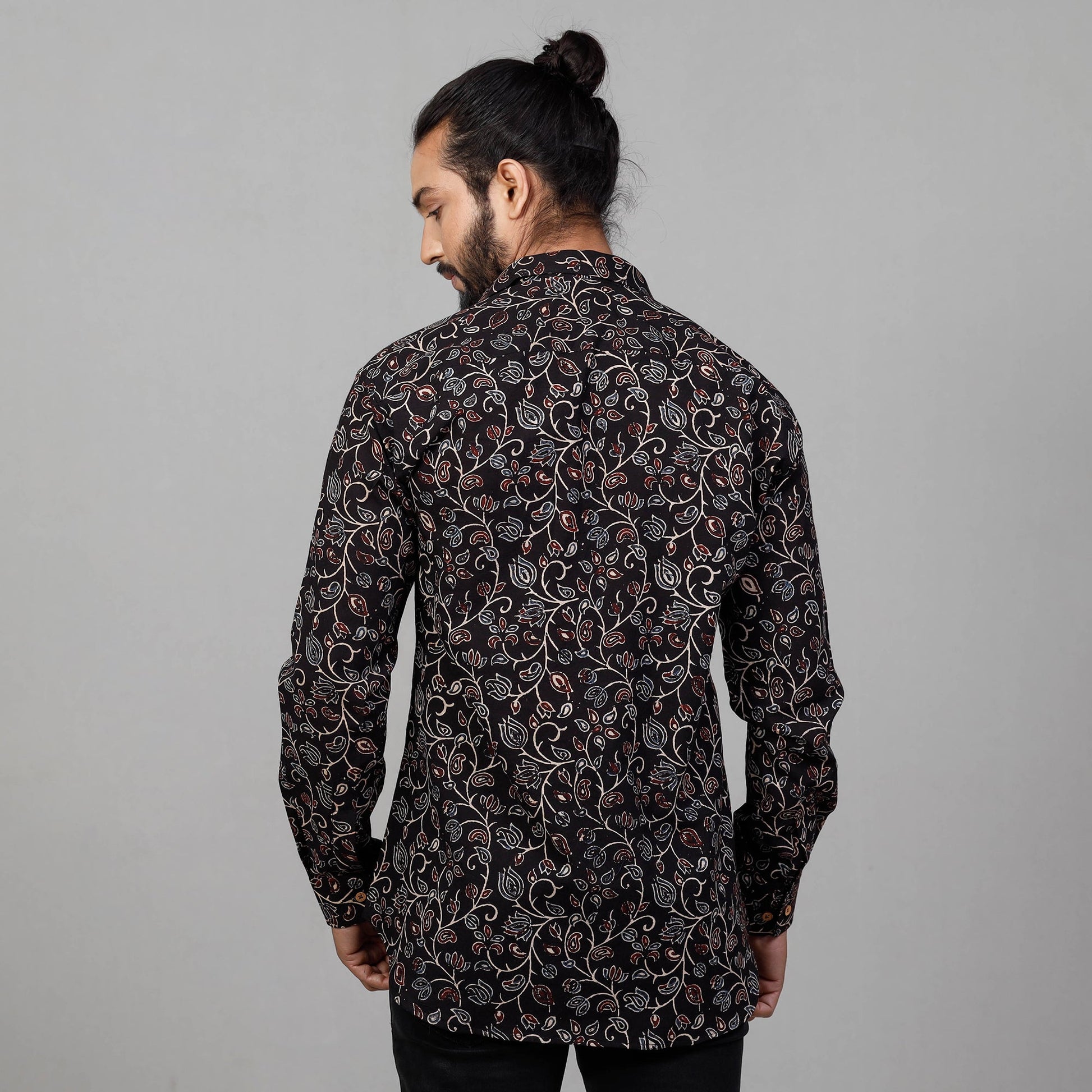 Black - Ajrakh Block Printing Cotton Men Full Sleeve Shirt