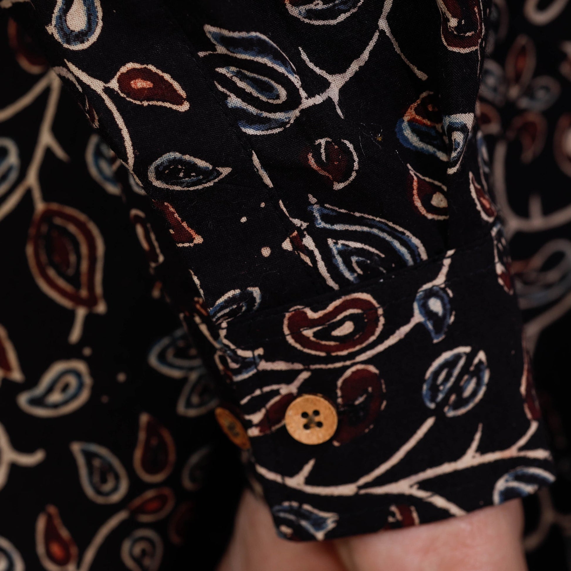 Black - Ajrakh Block Printing Cotton Men Full Sleeve Shirt
