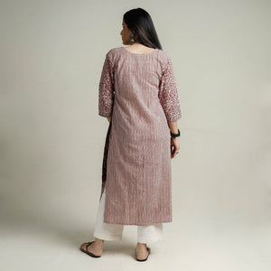 Brown - Block Print Cotton Straight Bagh Kurta