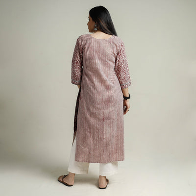 Brown - Block Print Cotton Straight Bagh Kurta