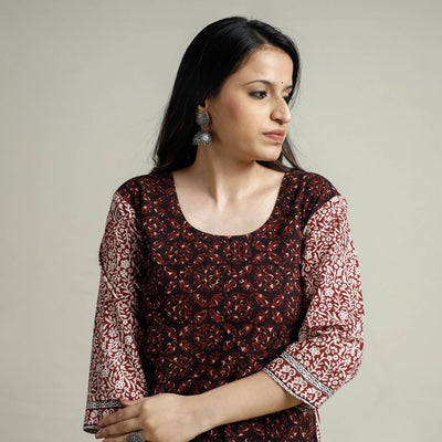 Brown - Block Print Cotton Straight Bagh Kurta