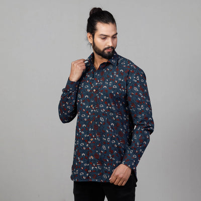 Blue - Ajrakh Block Printed Cotton Men Full Sleeve Shirt