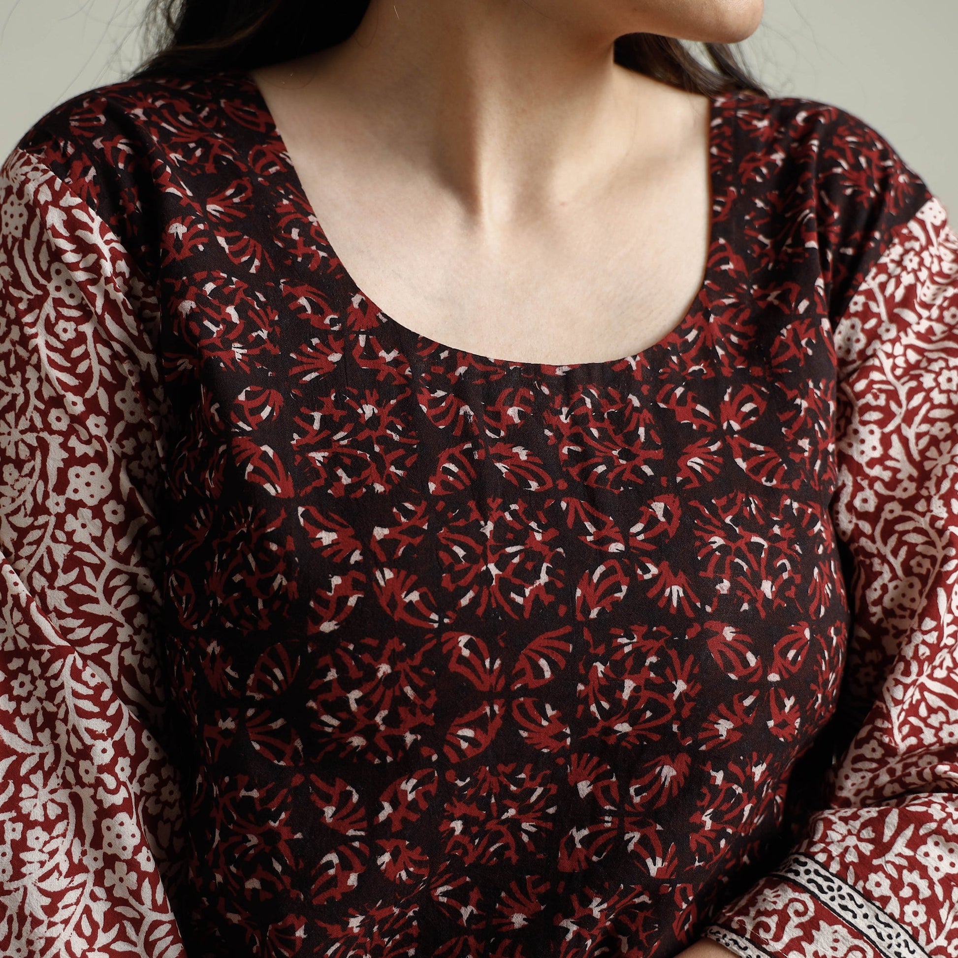 Brown - Block Print Cotton Straight Bagh Kurta