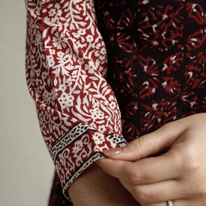 Brown - Block Print Cotton Straight Bagh Kurta