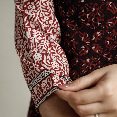 Brown - Block Print Cotton Straight Bagh Kurta