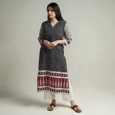 Black - Block Print Cotton Straight Bagh Kurta