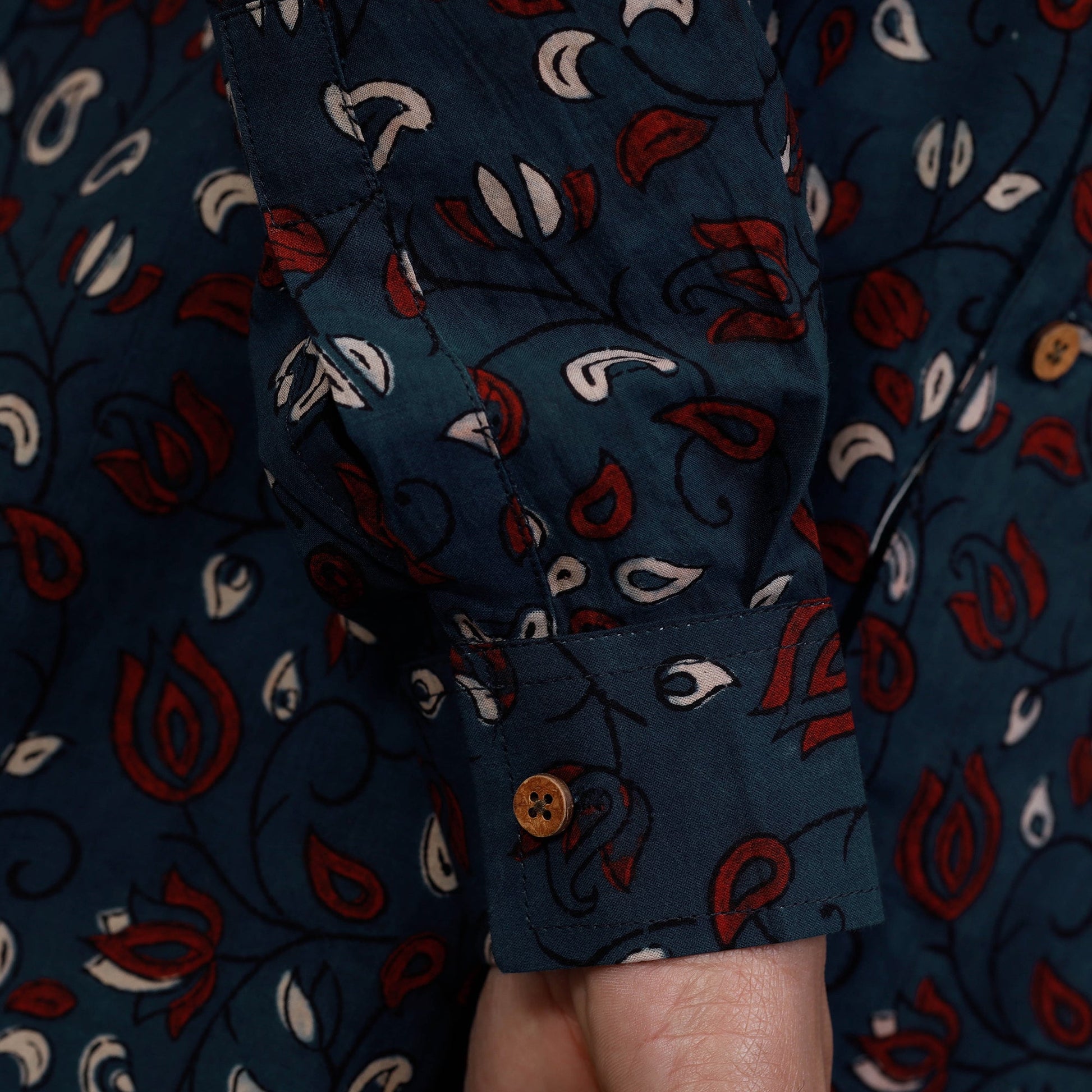 Blue - Ajrakh Block Printed Cotton Men Full Sleeve Shirt