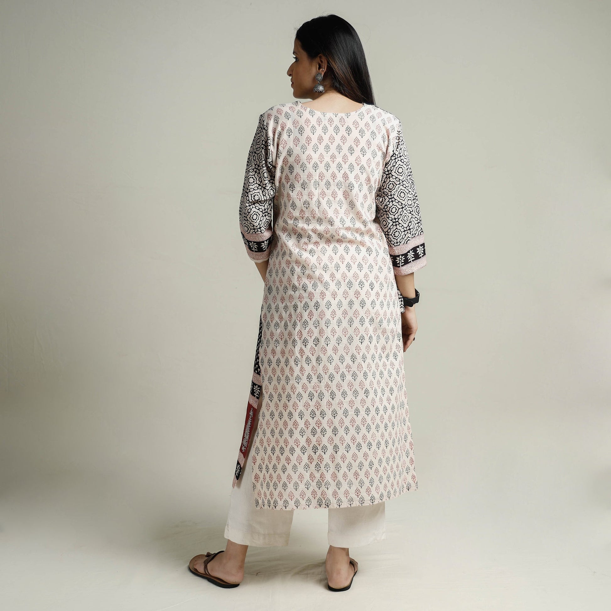 Black - Block Print Cotton Straight Bagh Kurta