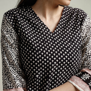 Black - Block Print Cotton Straight Bagh Kurta