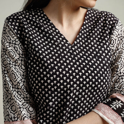Black - Block Print Cotton Straight Bagh Kurta