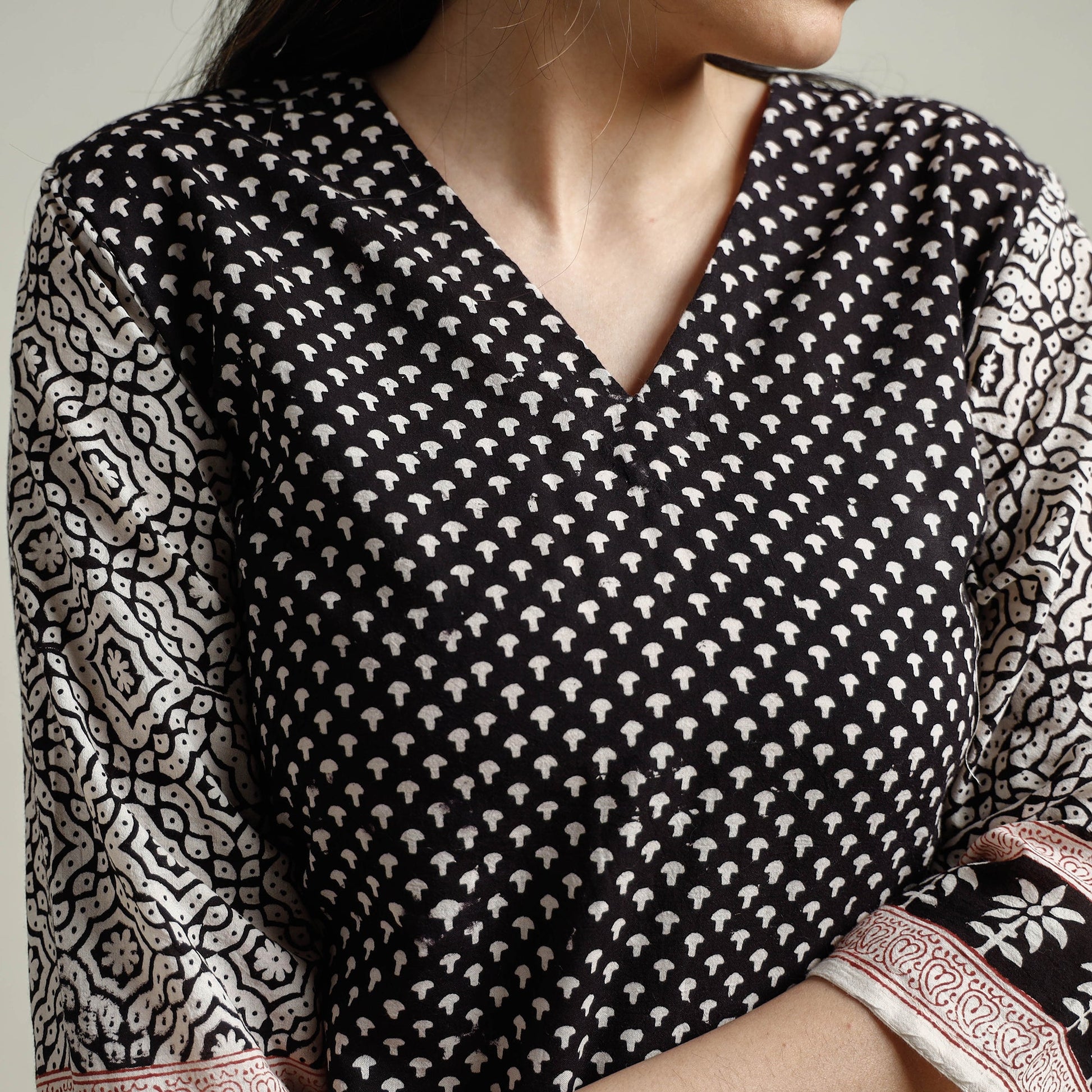 Black - Block Print Cotton Straight Bagh Kurta