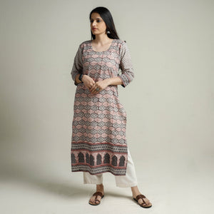 Black - Block Print Cotton Straight Bagh Kurta