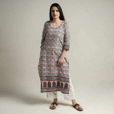Black - Block Print Cotton Straight Bagh Kurta