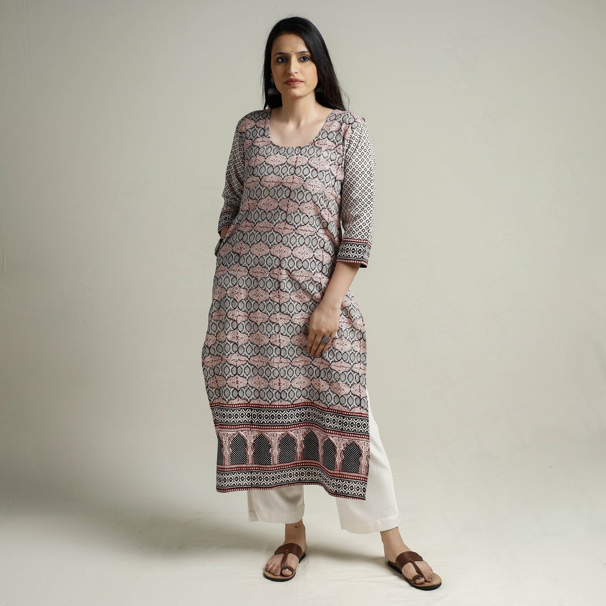 Black - Block Print Cotton Straight Bagh Kurta