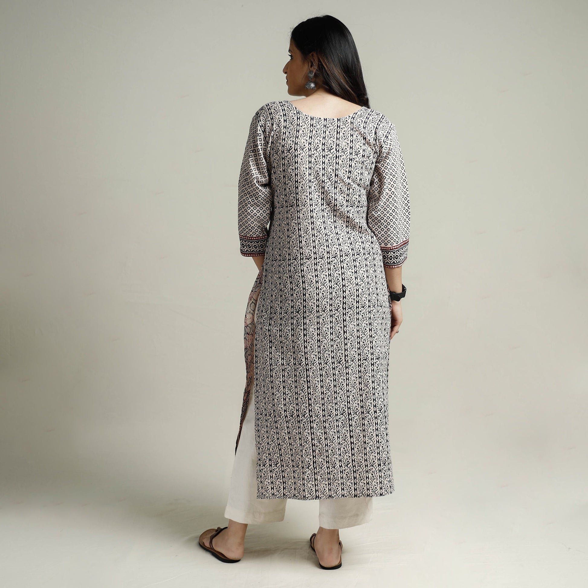 Black - Block Print Cotton Straight Bagh Kurta