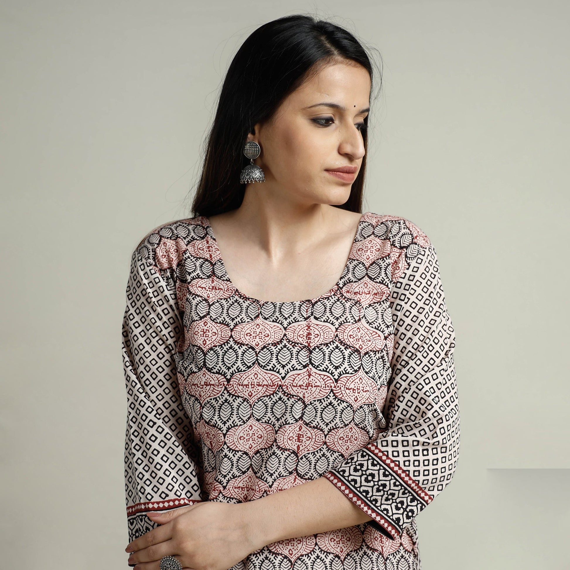 Black - Block Print Cotton Straight Bagh Kurta