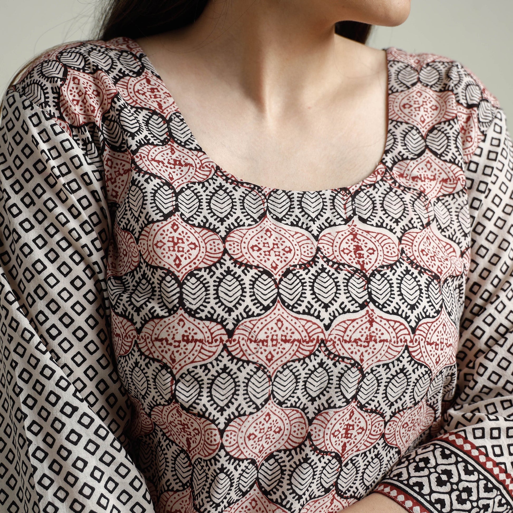 Black - Block Print Cotton Straight Bagh Kurta