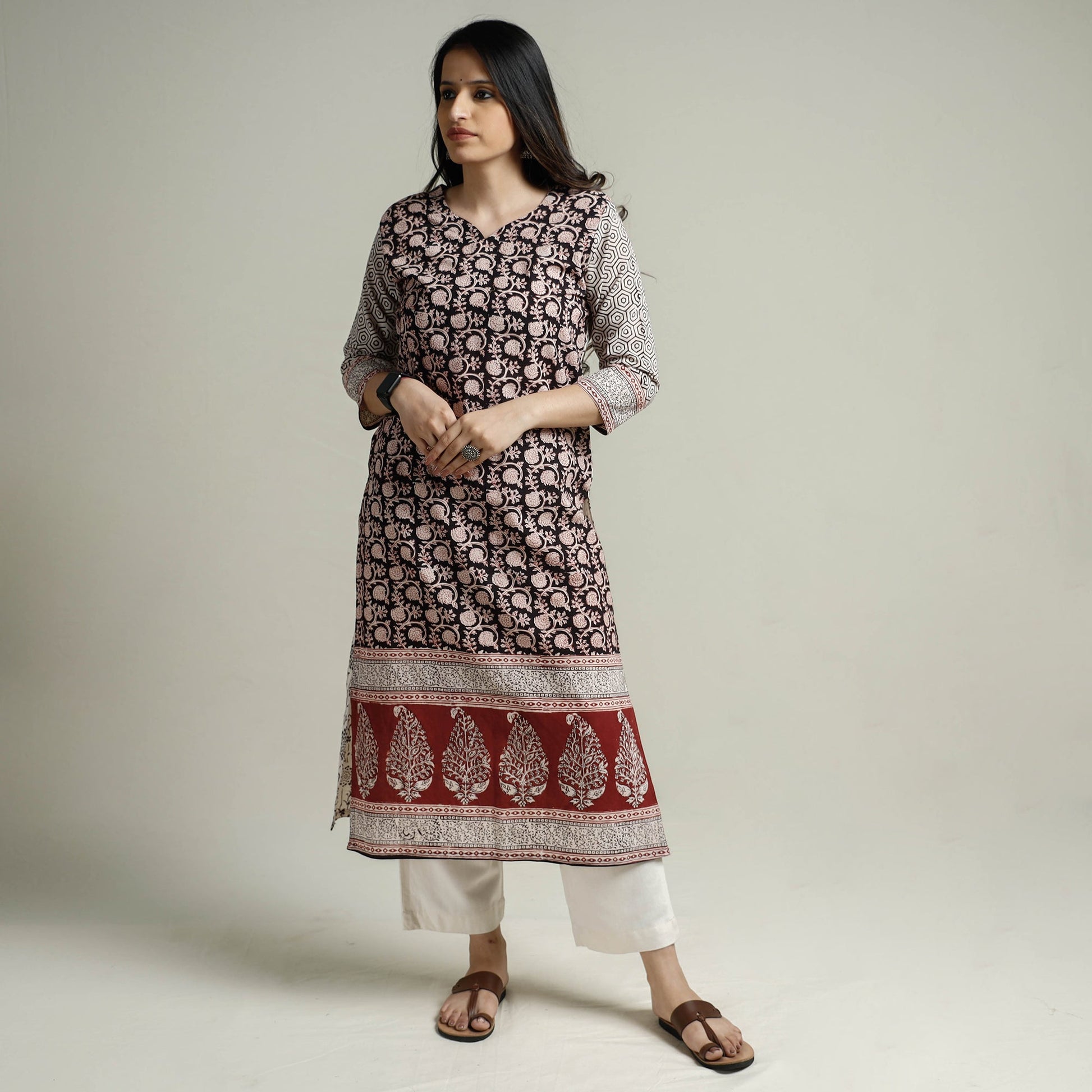 Black - Block Print Cotton Straight Bagh Kurta