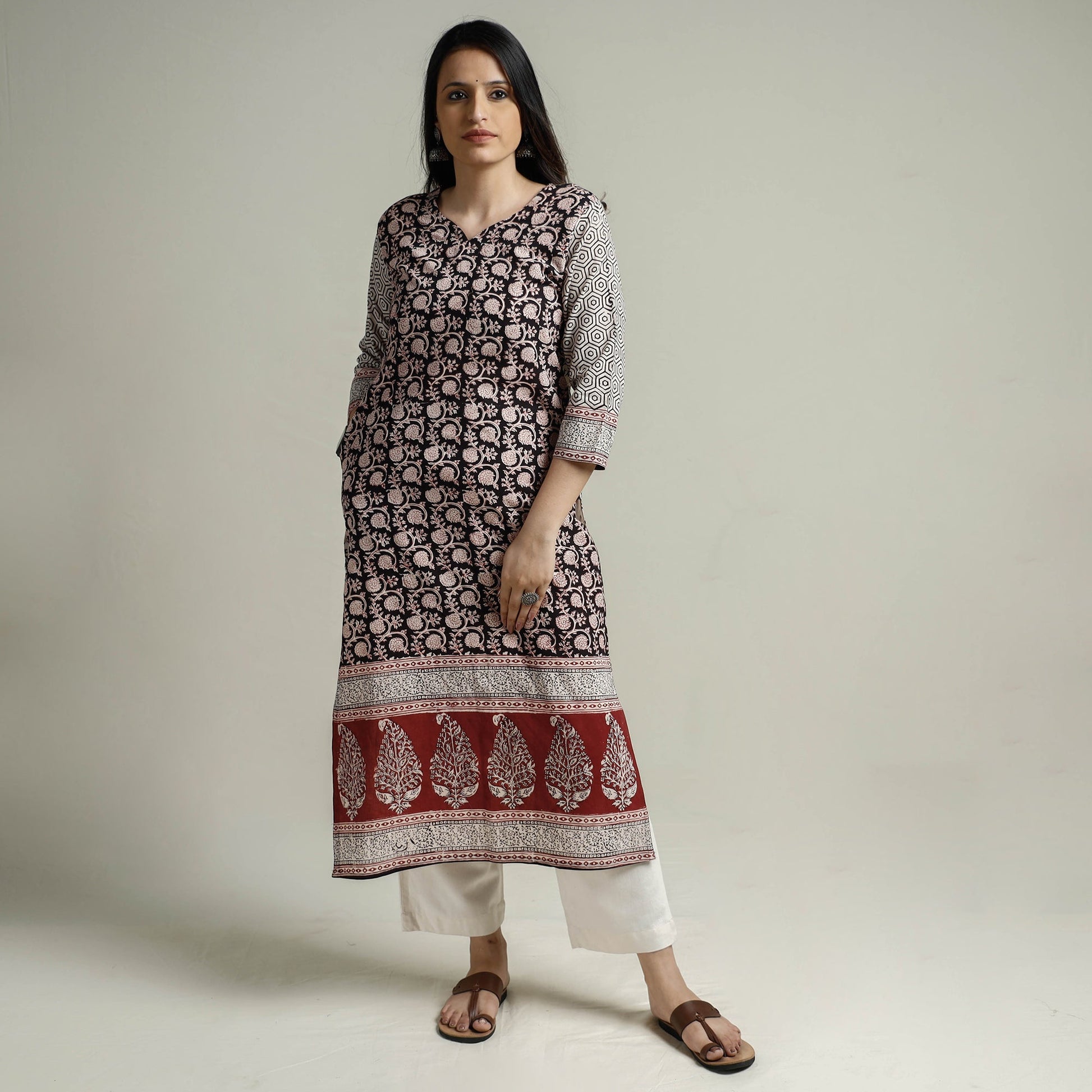 Black - Block Print Cotton Straight Bagh Kurta