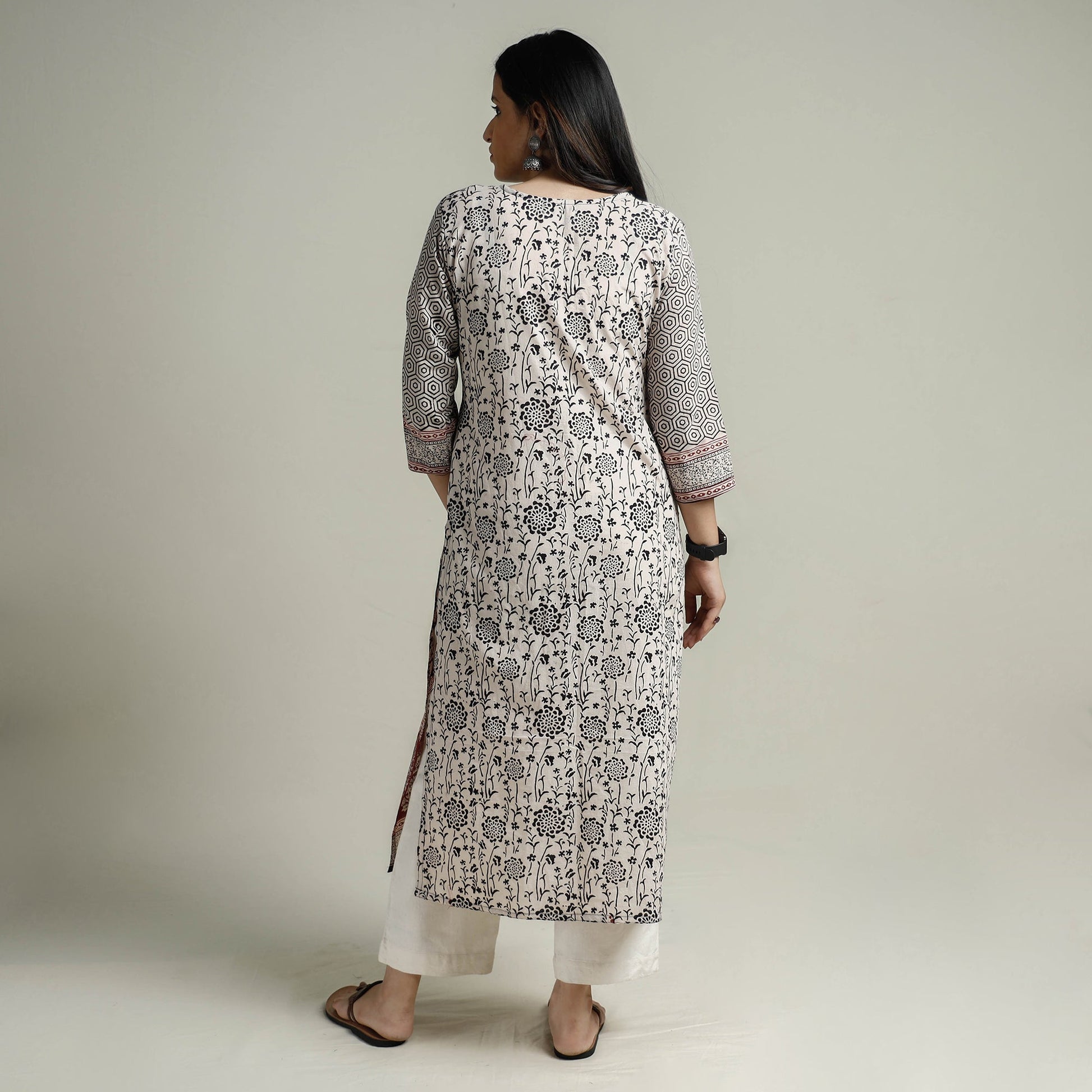 Black - Block Print Cotton Straight Bagh Kurta