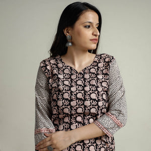 Black - Block Print Cotton Straight Bagh Kurta