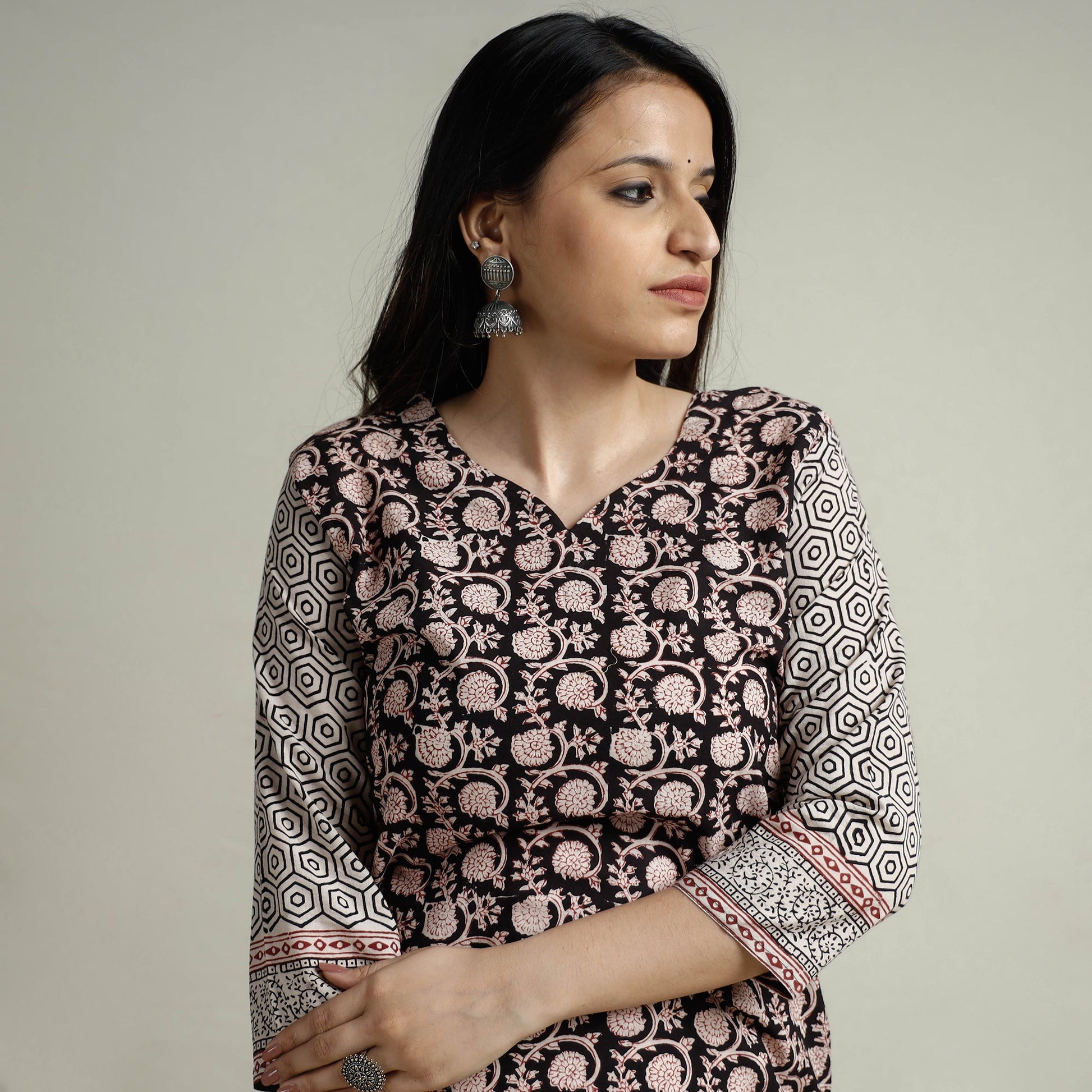 Black - Block Print Cotton Straight Bagh Kurta