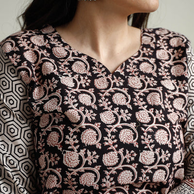 Black - Block Print Cotton Straight Bagh Kurta