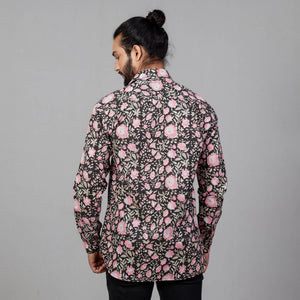Black & Pink - Sanganeri Block Printing Cotton Men Full Sleeve Shirt