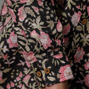 Black & Pink - Sanganeri Block Printing Cotton Men Full Sleeve Shirt