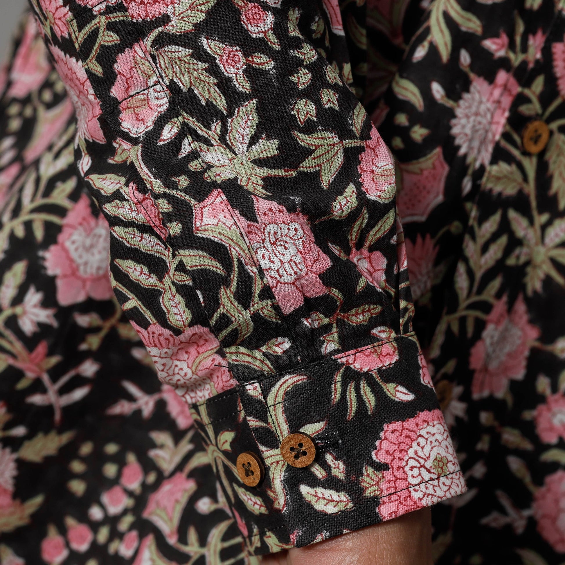 Black & Pink - Sanganeri Block Printing Cotton Men Full Sleeve Shirt