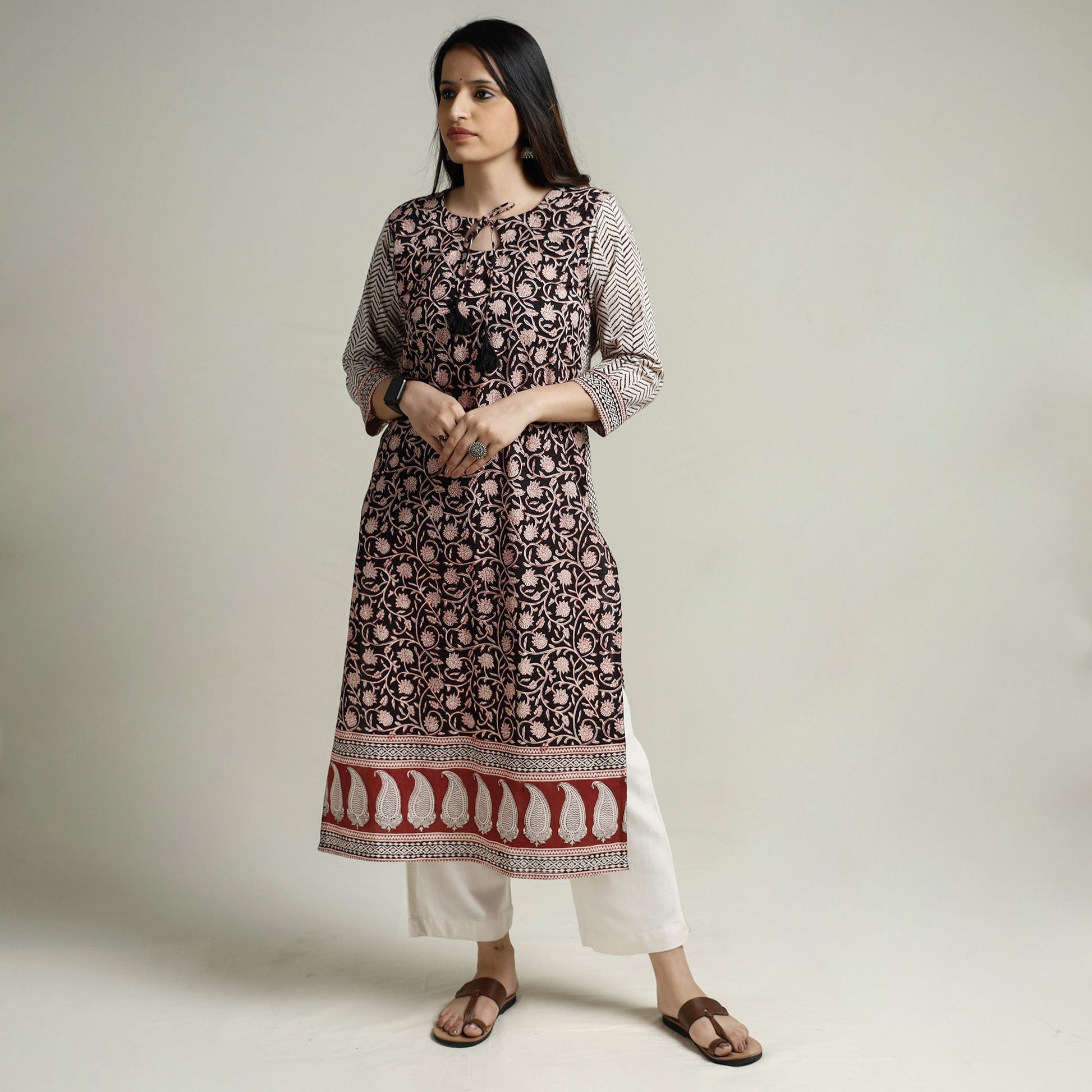 Black - Block Print Cotton Straight Bagh Kurta